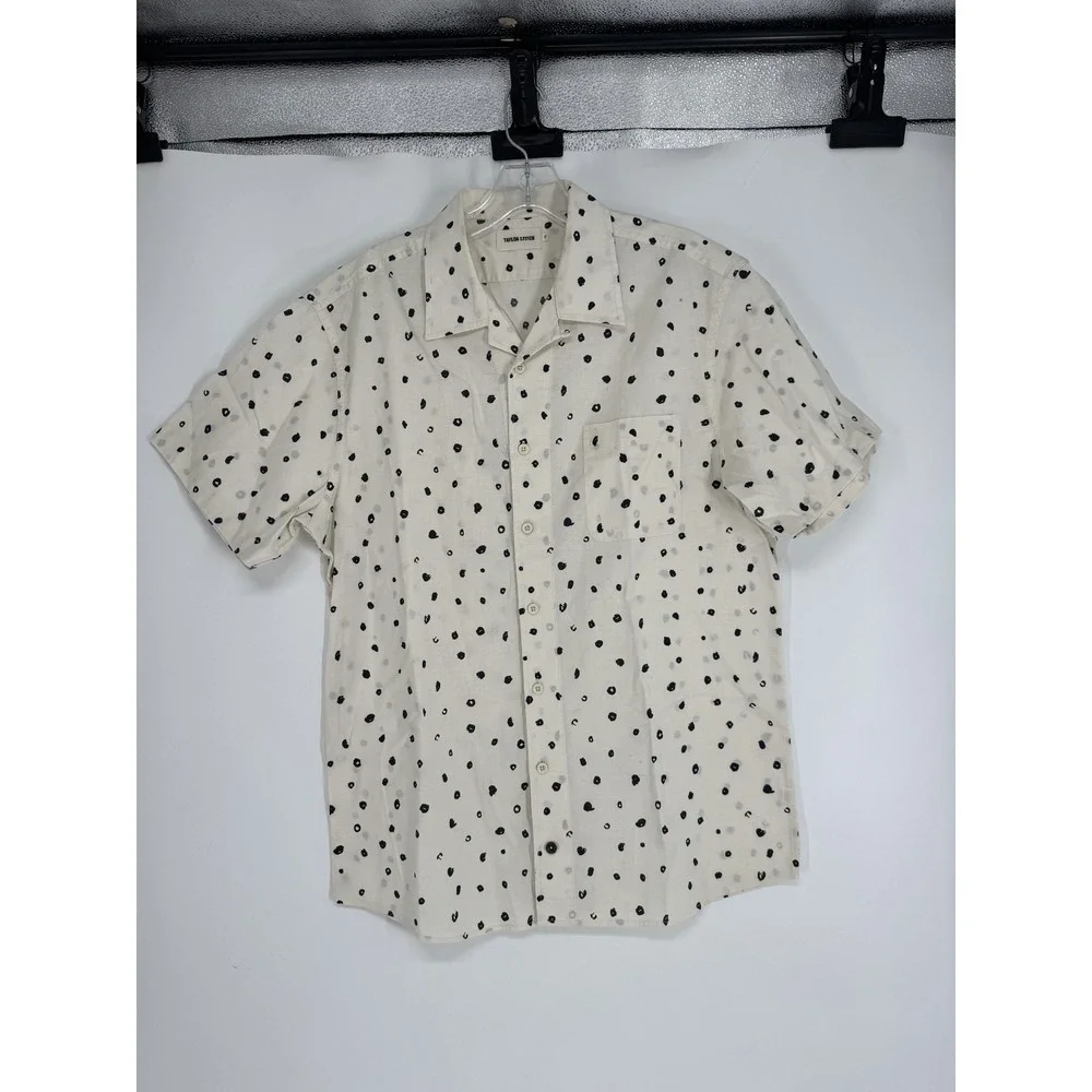 Taylor Stitch Hawthorne Shirt Cream Brush Polka Dot Short Sleeve Button Up 42